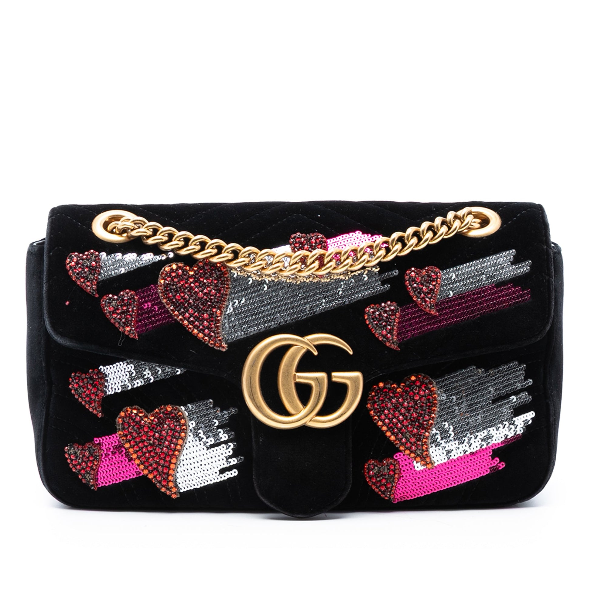 Gucci Medium GG Marmont Matelasse Velvet Sequin Embellished Shoulder Bag