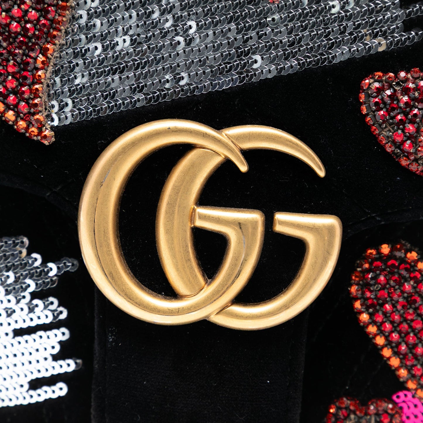Gucci Medium GG Marmont Matelasse Velvet Sequin Embellished Shoulder Bag