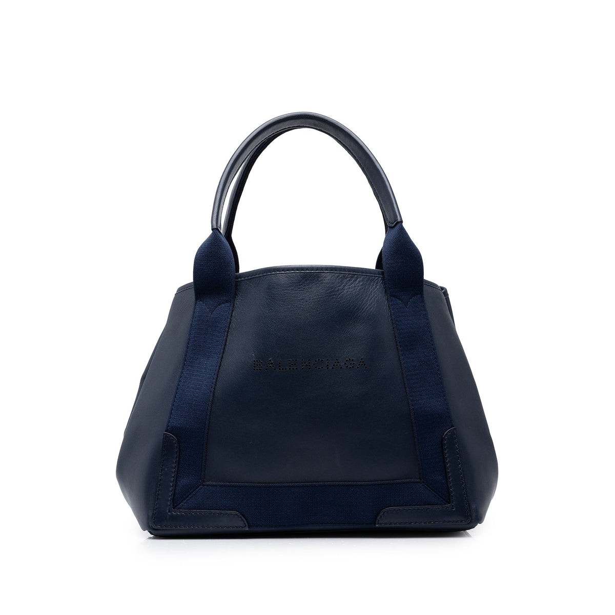 Balenciaga Calfskin Perforated Navy Cabas Tote S — Blue