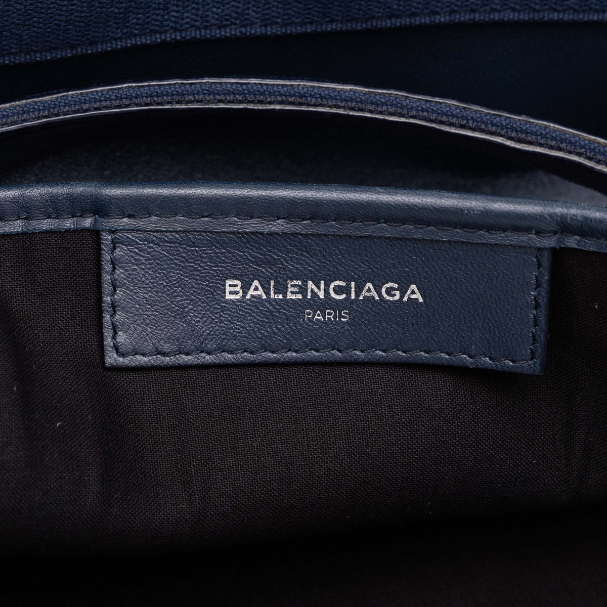 Balenciaga Calfskin Perforated Navy Cabas Tote S — Blue