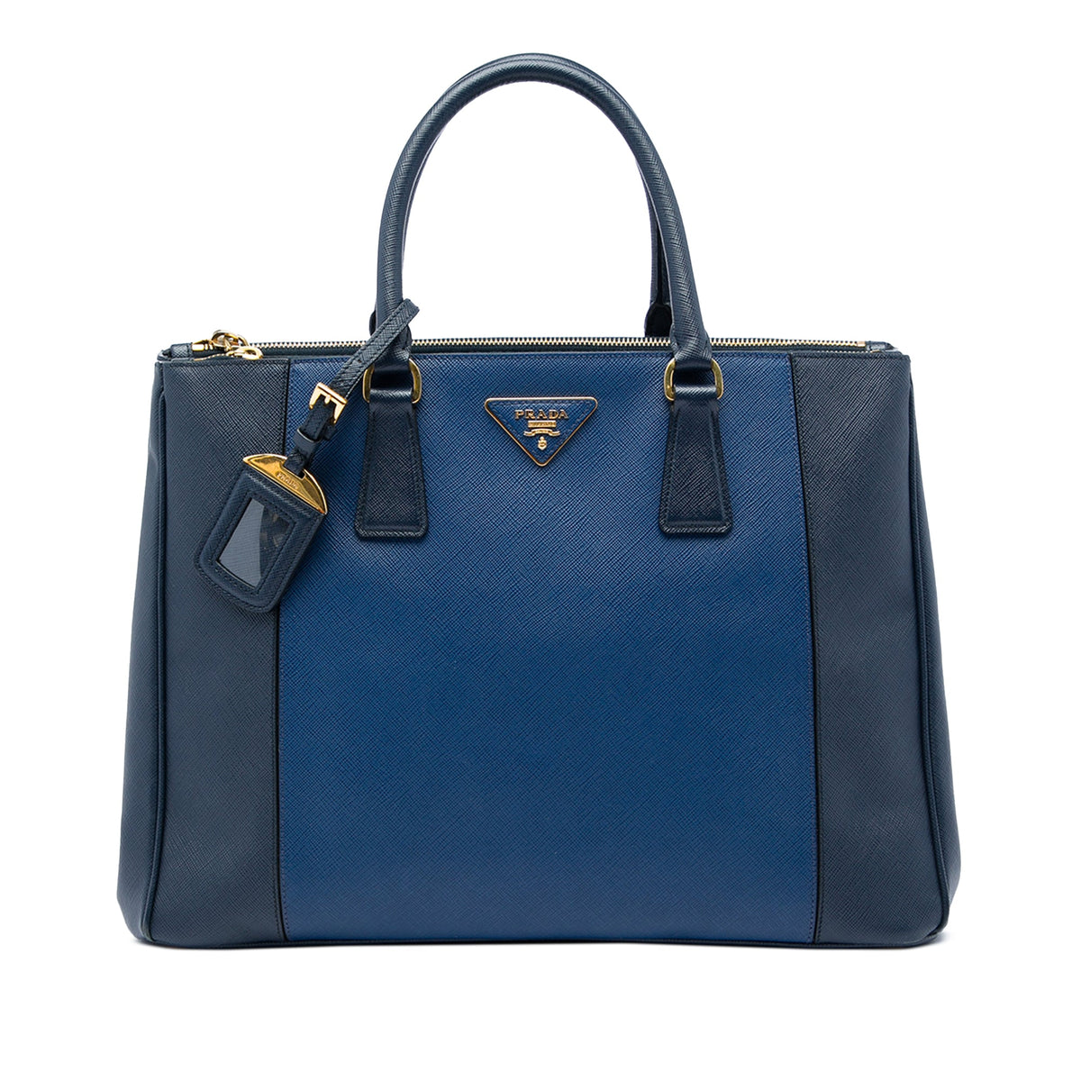 Prada Medium Bicolor Saffiano Lux Galleria Double Zip Satchel — Blue