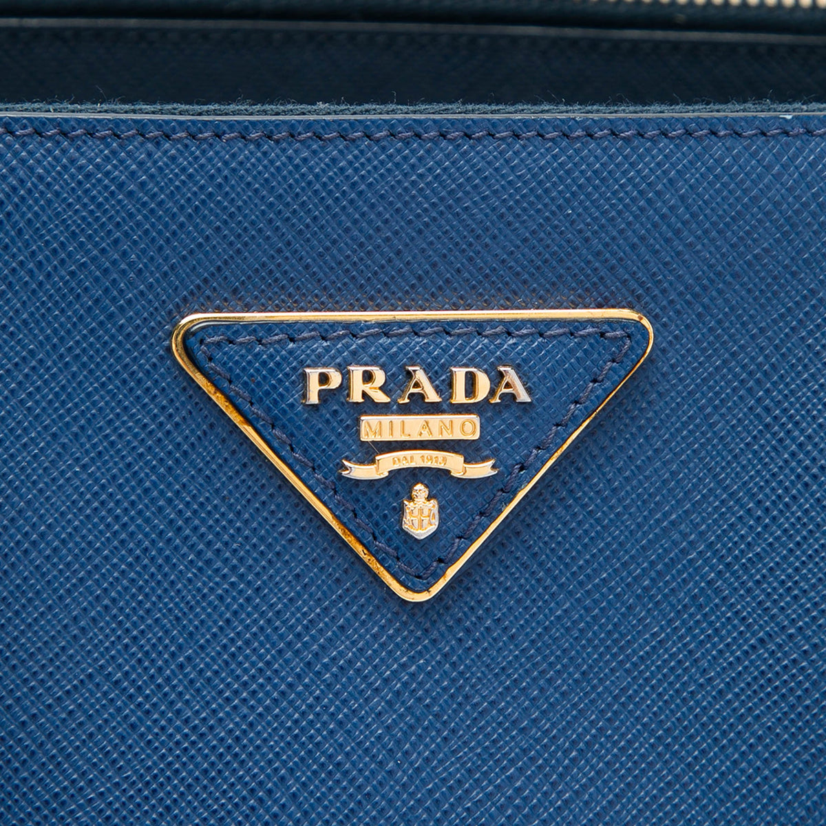 Prada Medium Bicolor Saffiano Lux Galleria Double Zip Satchel — Blue