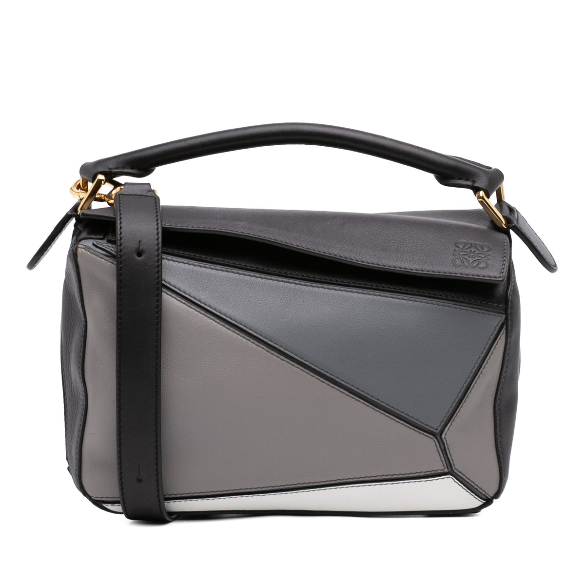 LOEWE Medium Tricolor Calfskin Puzzle Satchel — Gray