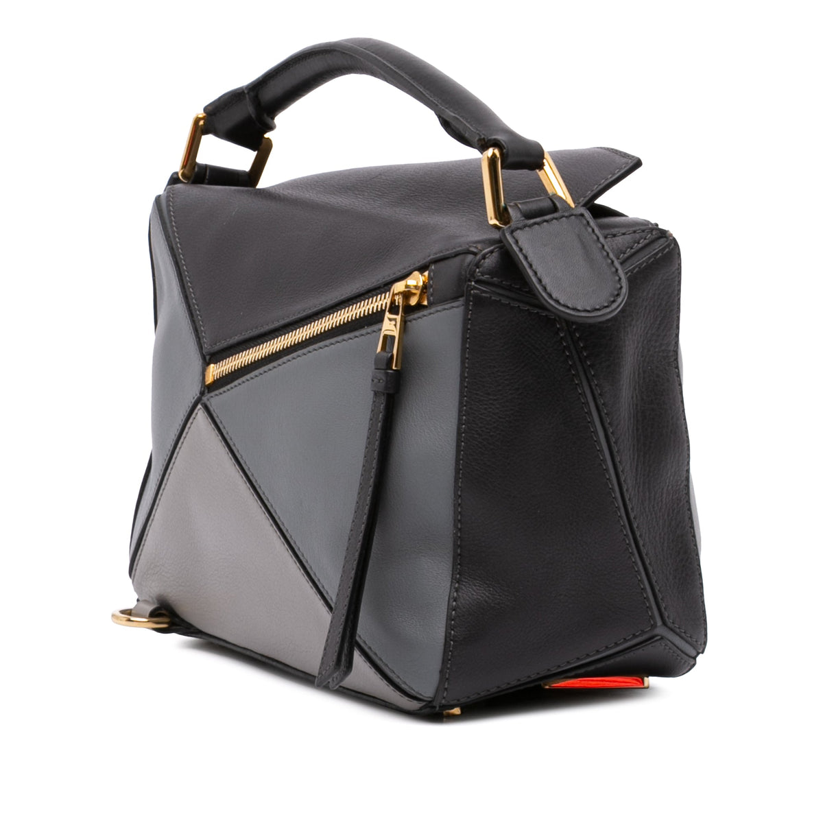 LOEWE Medium Tricolor Calfskin Puzzle Satchel — Gray