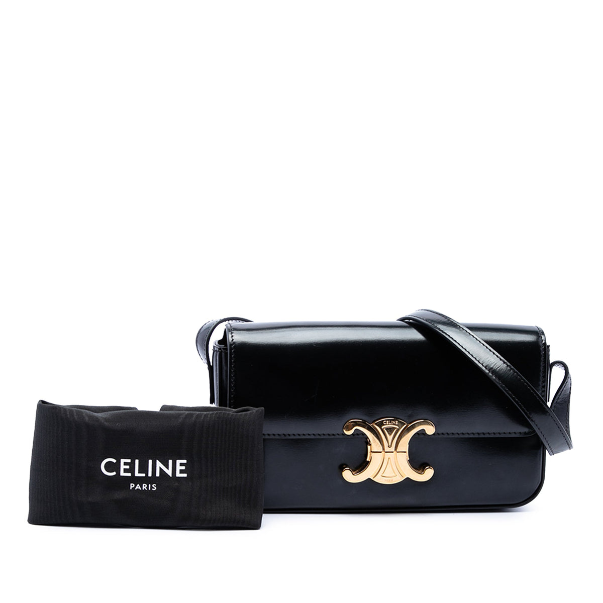 Celine Shiny Calfskin Triomphe Claude Shoulder Bag