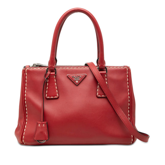 Prada Small City Calf Hand Stitched Galleria Double Zip Satchel