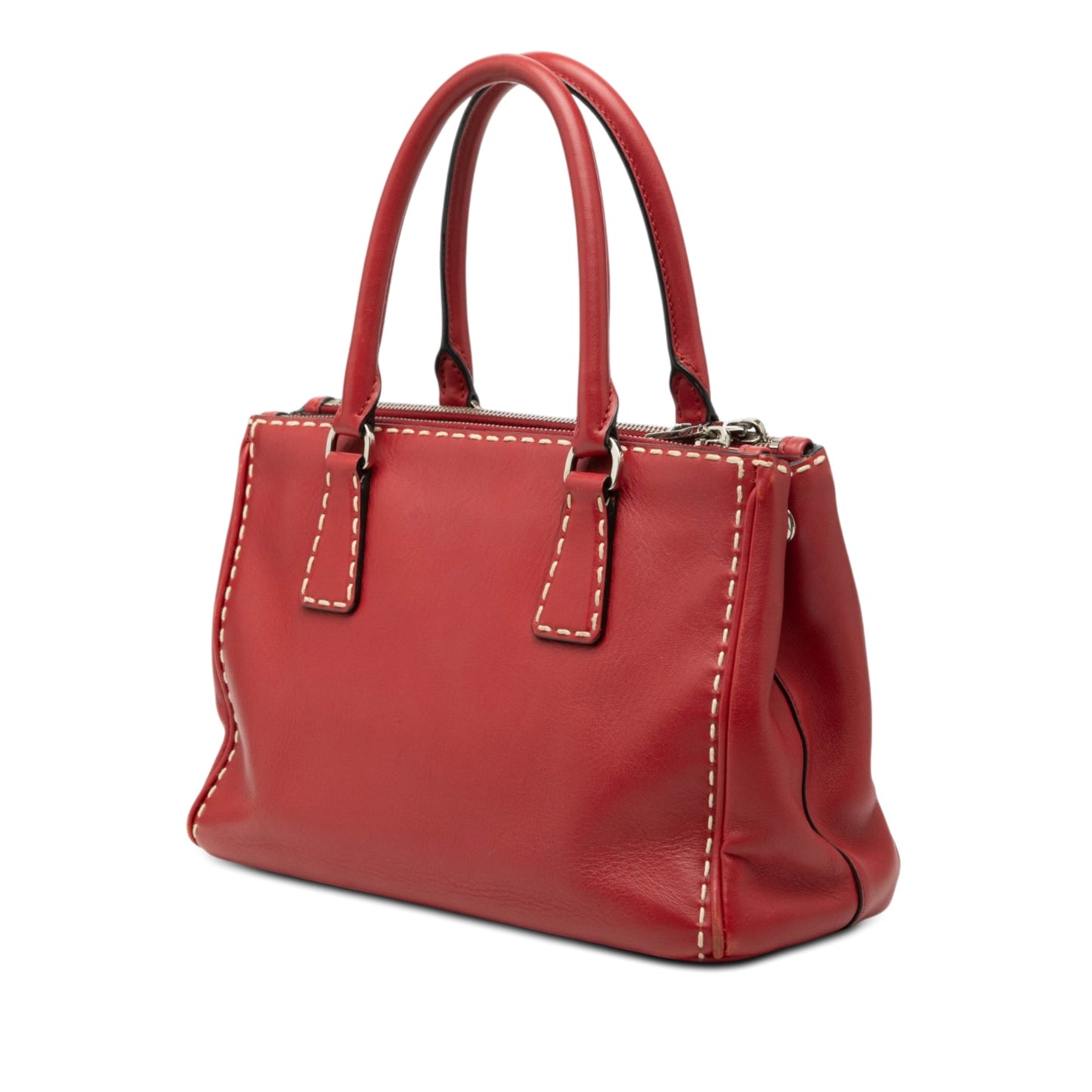 Prada Small City Calf Hand Stitched Galleria Double Zip Satchel