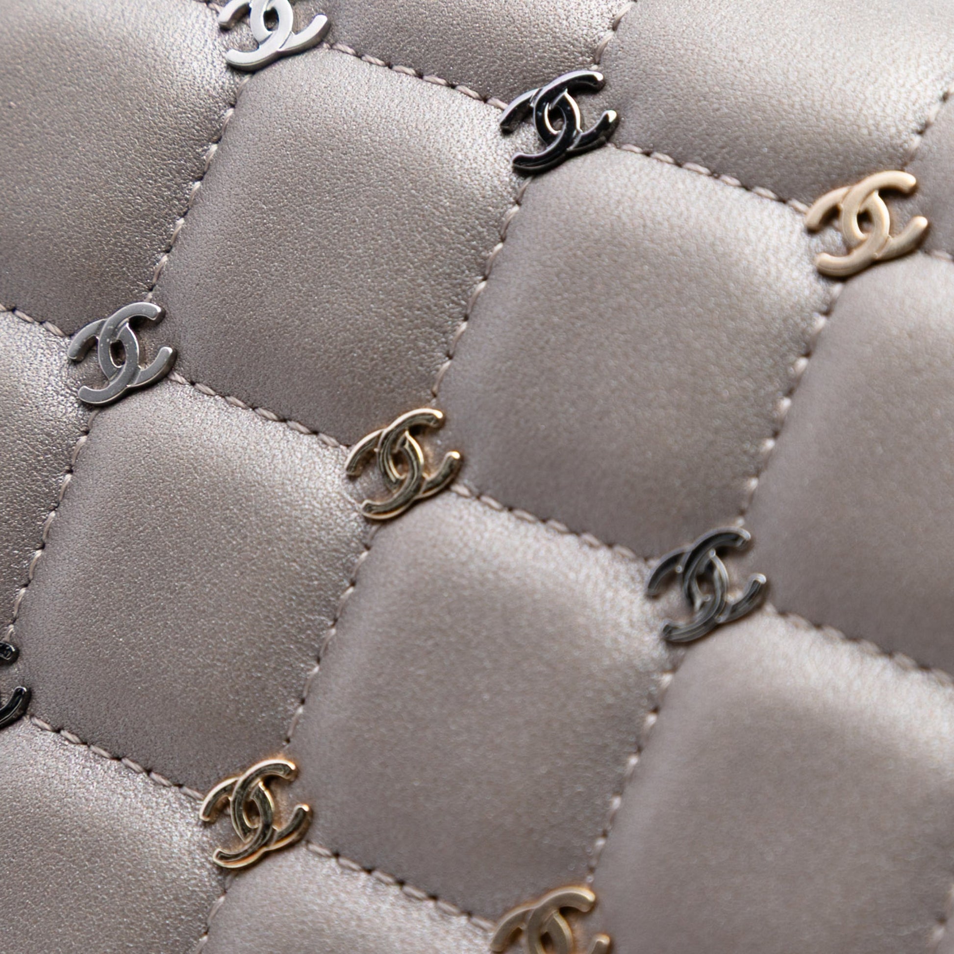 Chanel Small Lambskin Chocolate Bar CC Piercing Studded Chain Flap