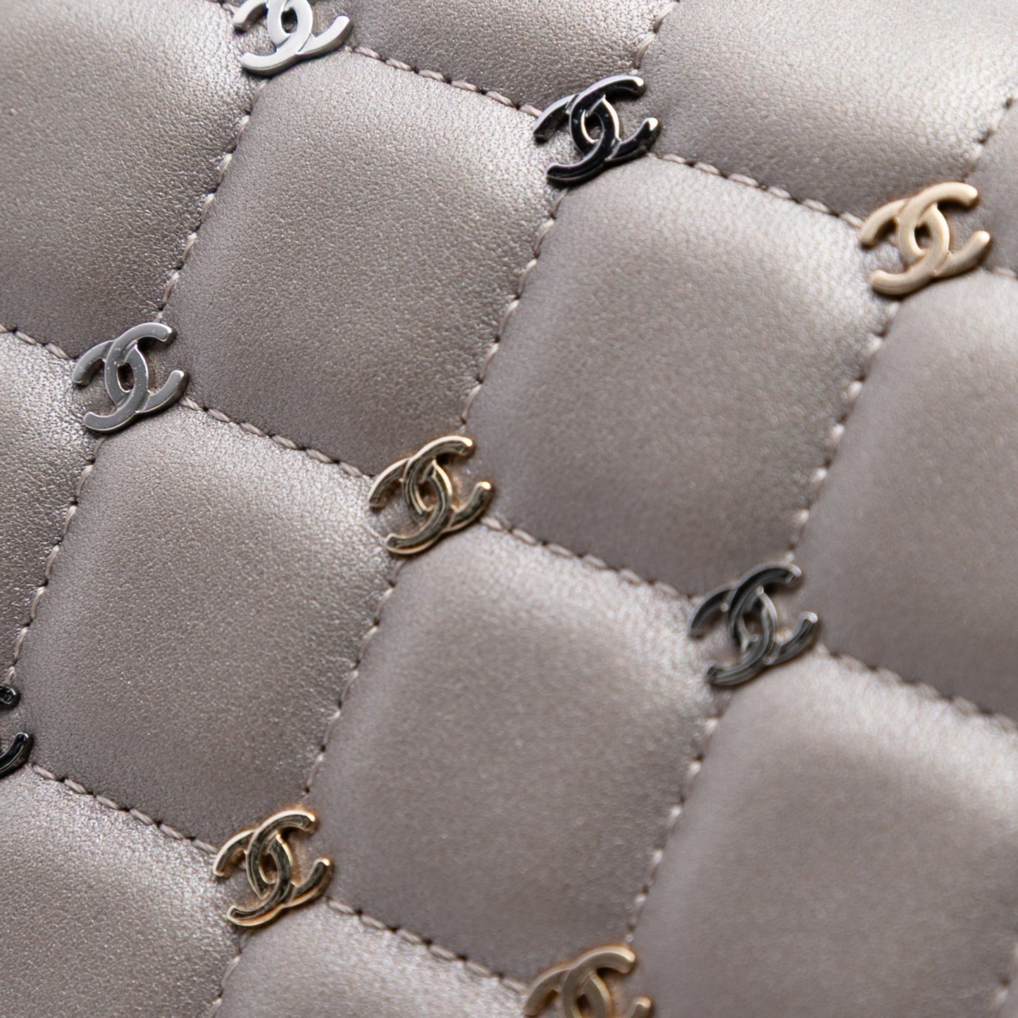 Chanel Small Lambskin Chocolate Bar CC Piercing Studded Chain Flap