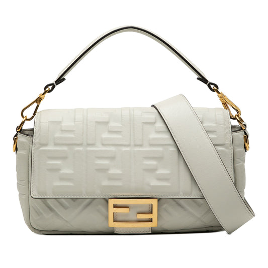Fendi Zucca Embossed Leather Baguette Satchel