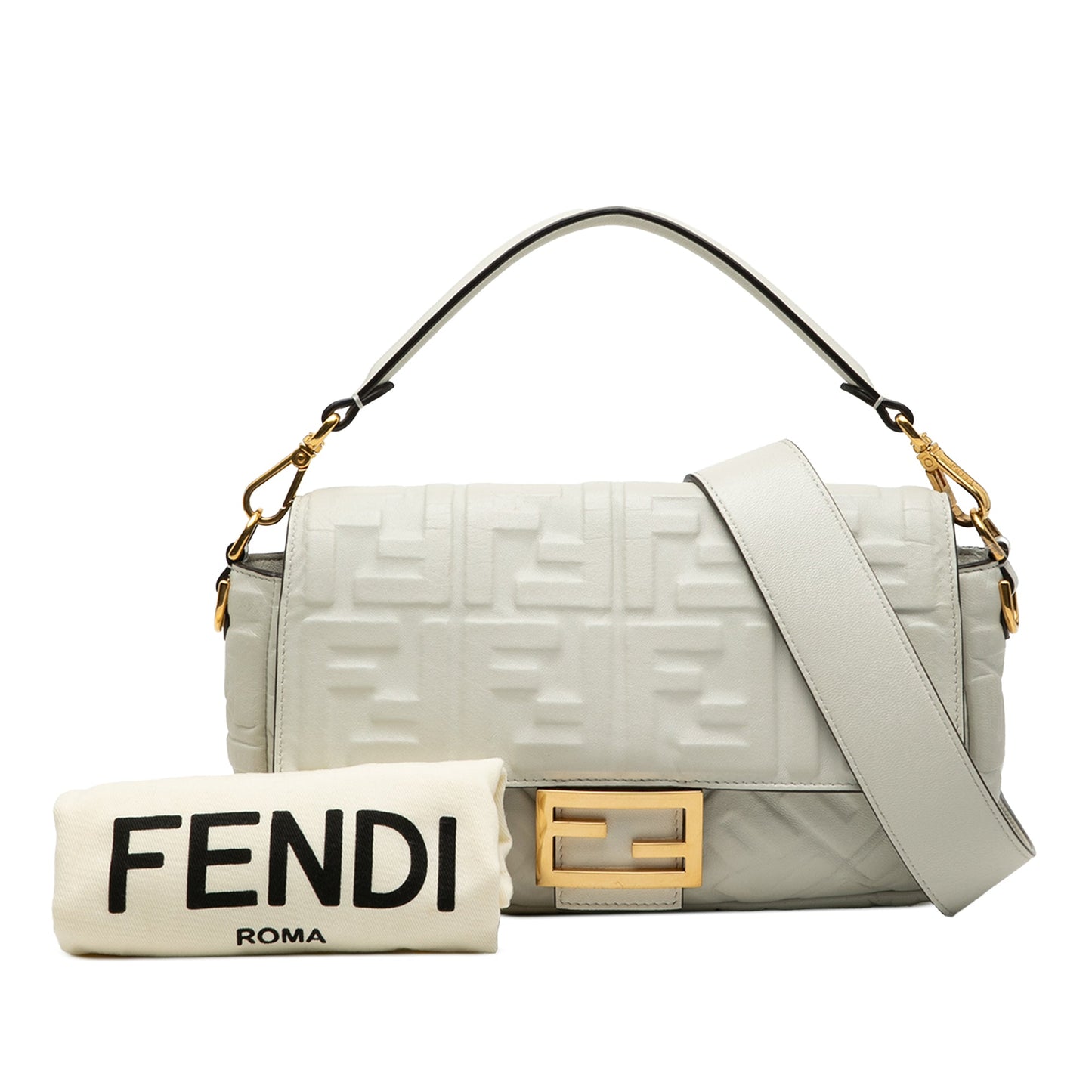Fendi Zucca Embossed Leather Baguette Satchel