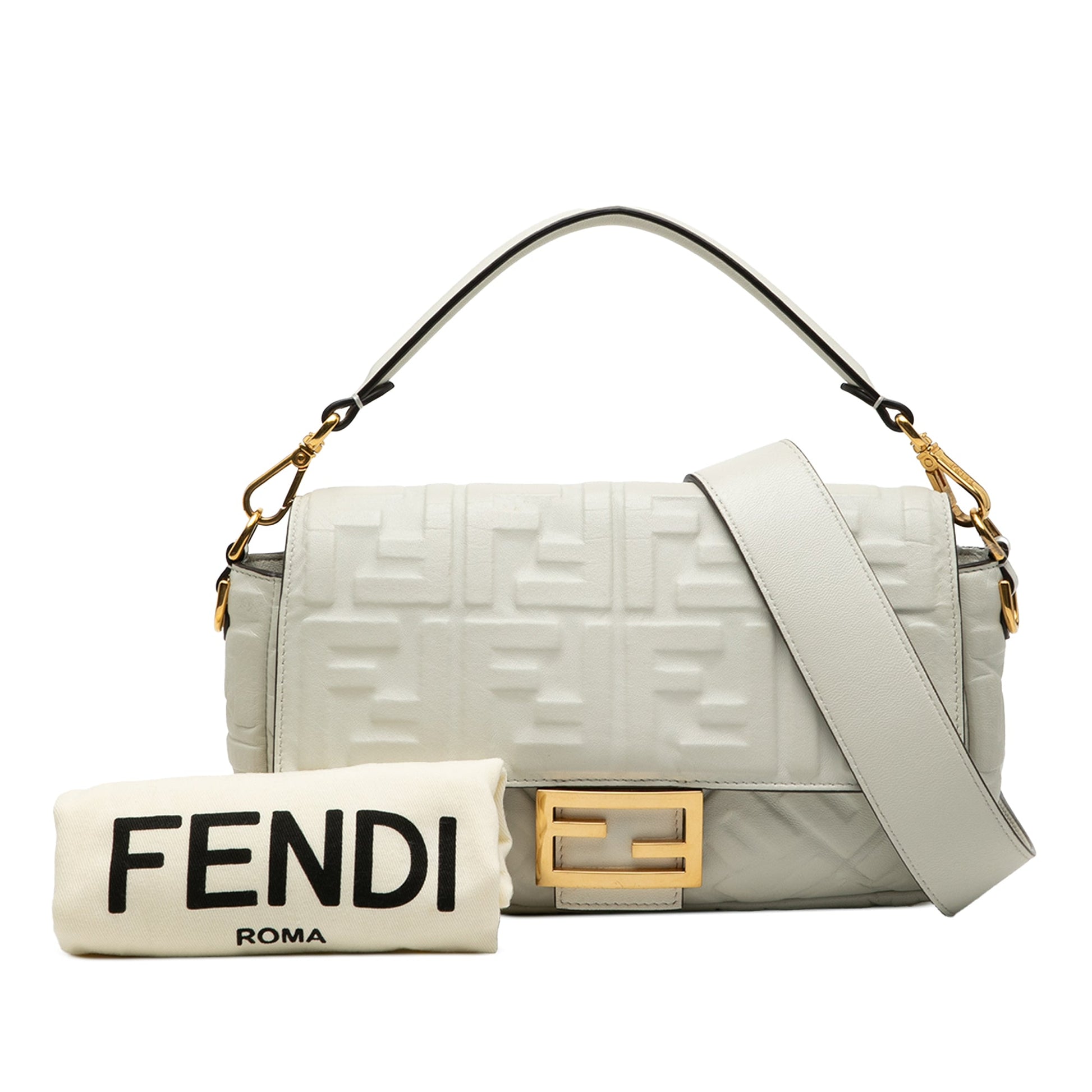 Fendi Zucca Embossed Leather Baguette Satchel