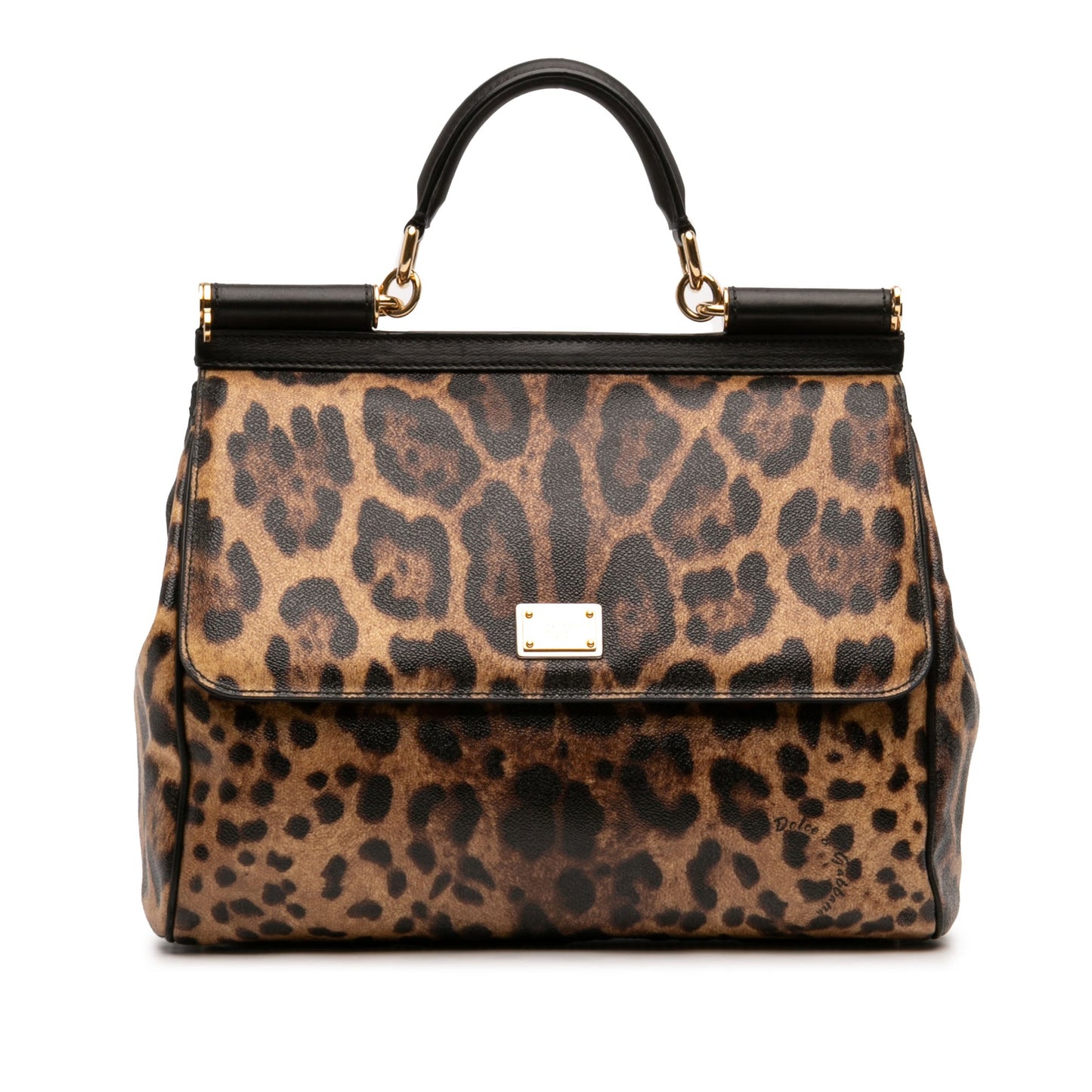 Dolce & Gabbana Large Leopard Print Calfskin Miss Sicily Satchel