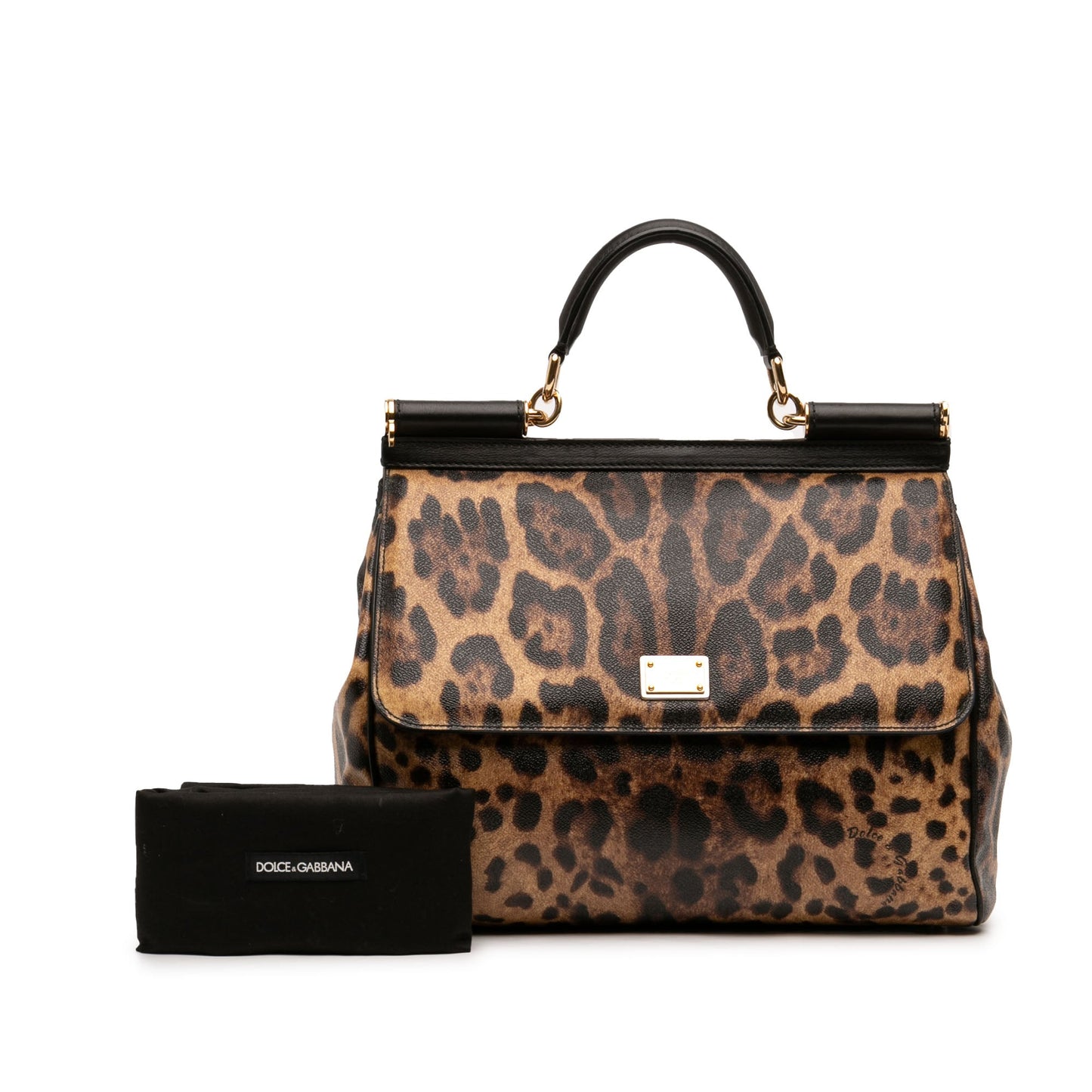 Dolce & Gabbana Large Leopard Print Calfskin Miss Sicily Satchel
