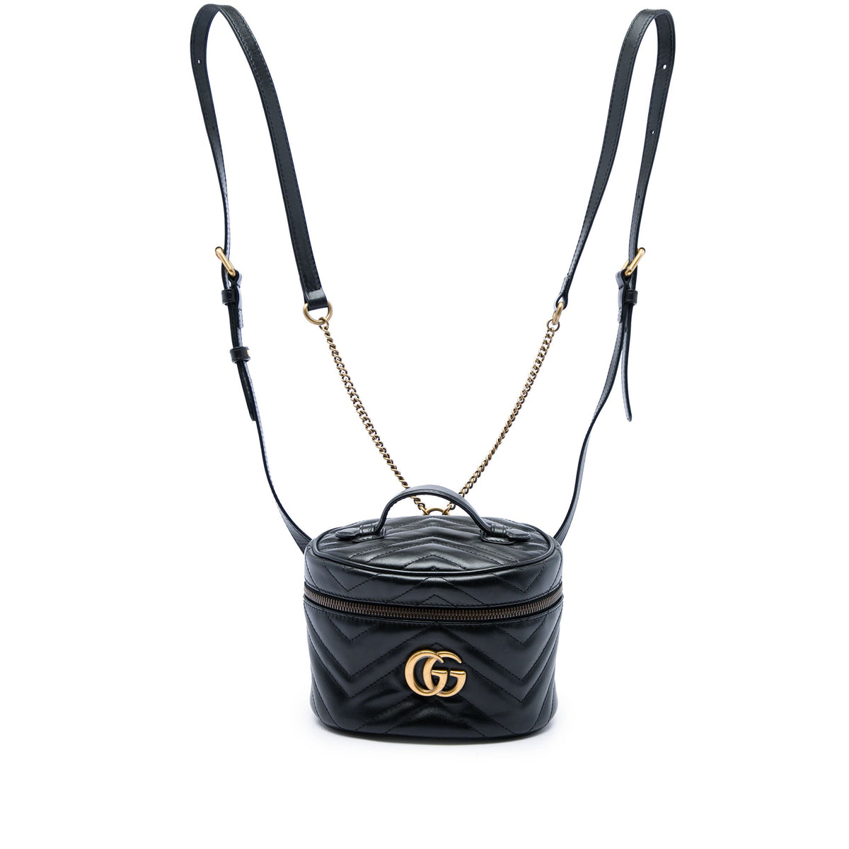 Gucci Mini GG Marmont Matelasse Calfskin Round Backpack — Black