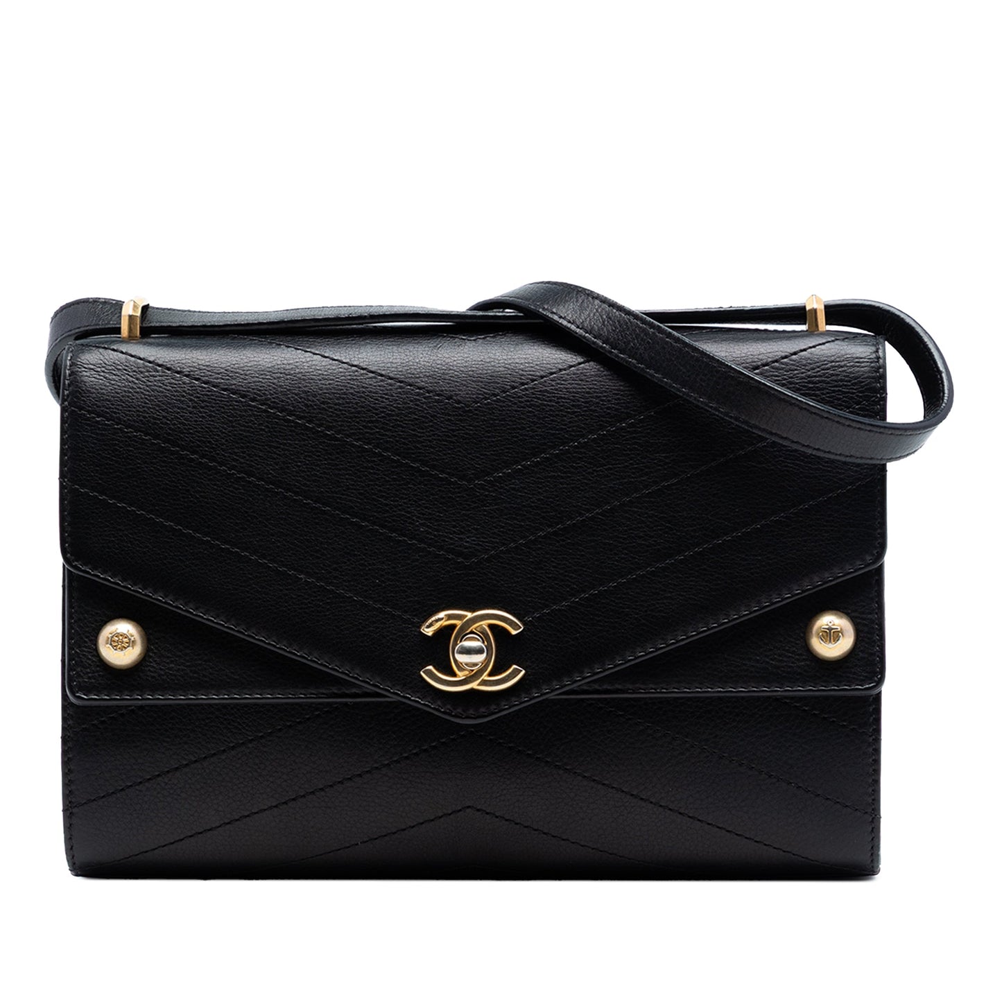 CC Chevron Calfskin Casual Trip Flap
