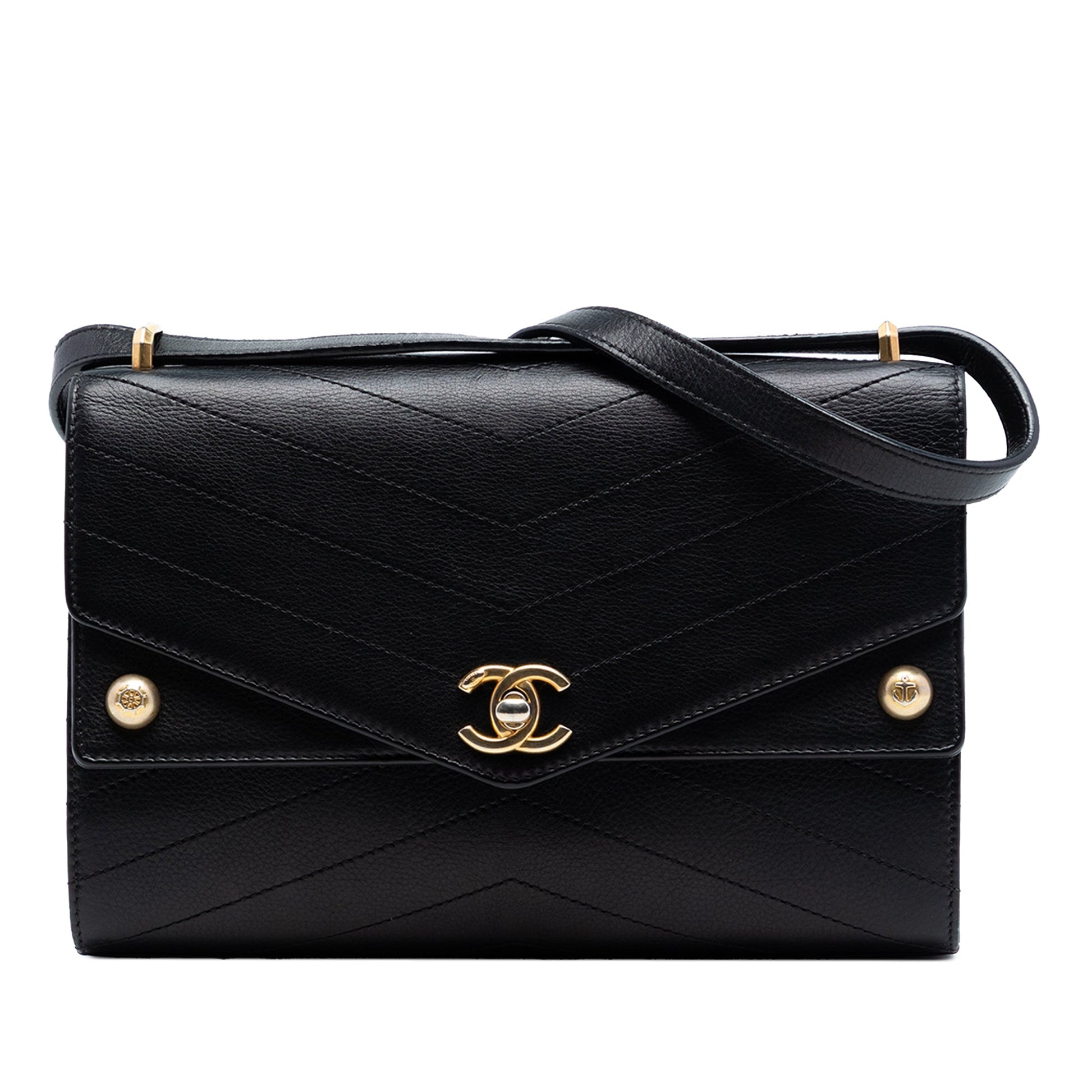 CC Chevron Calfskin Casual Trip Flap