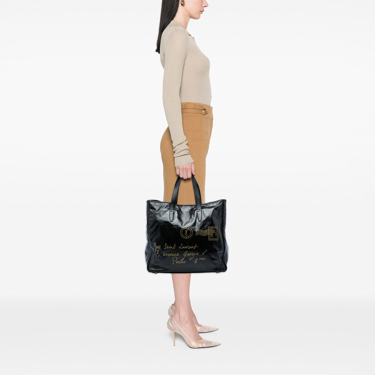 Saint Laurent Large Textured Patent Y Mail Tote