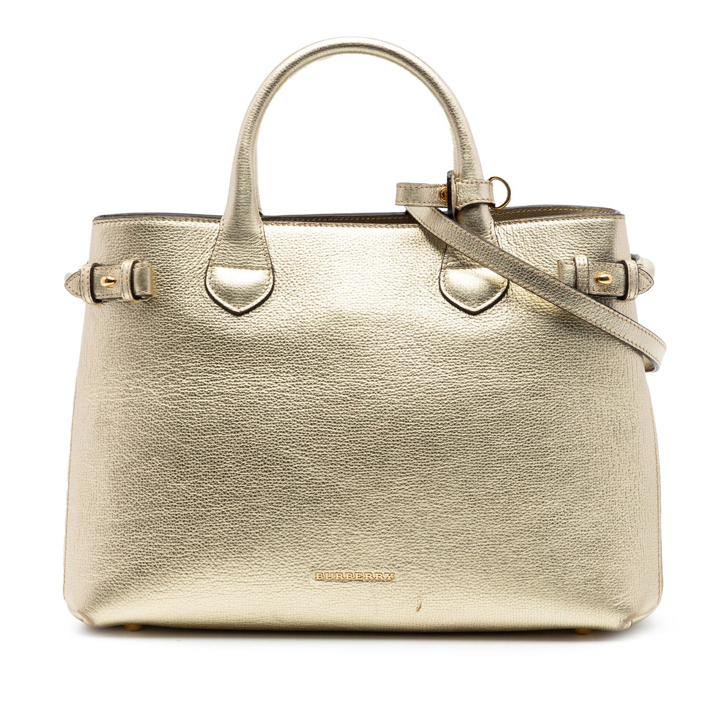 Burberry Medium Metallic Leather and House Check Banner Satchel
