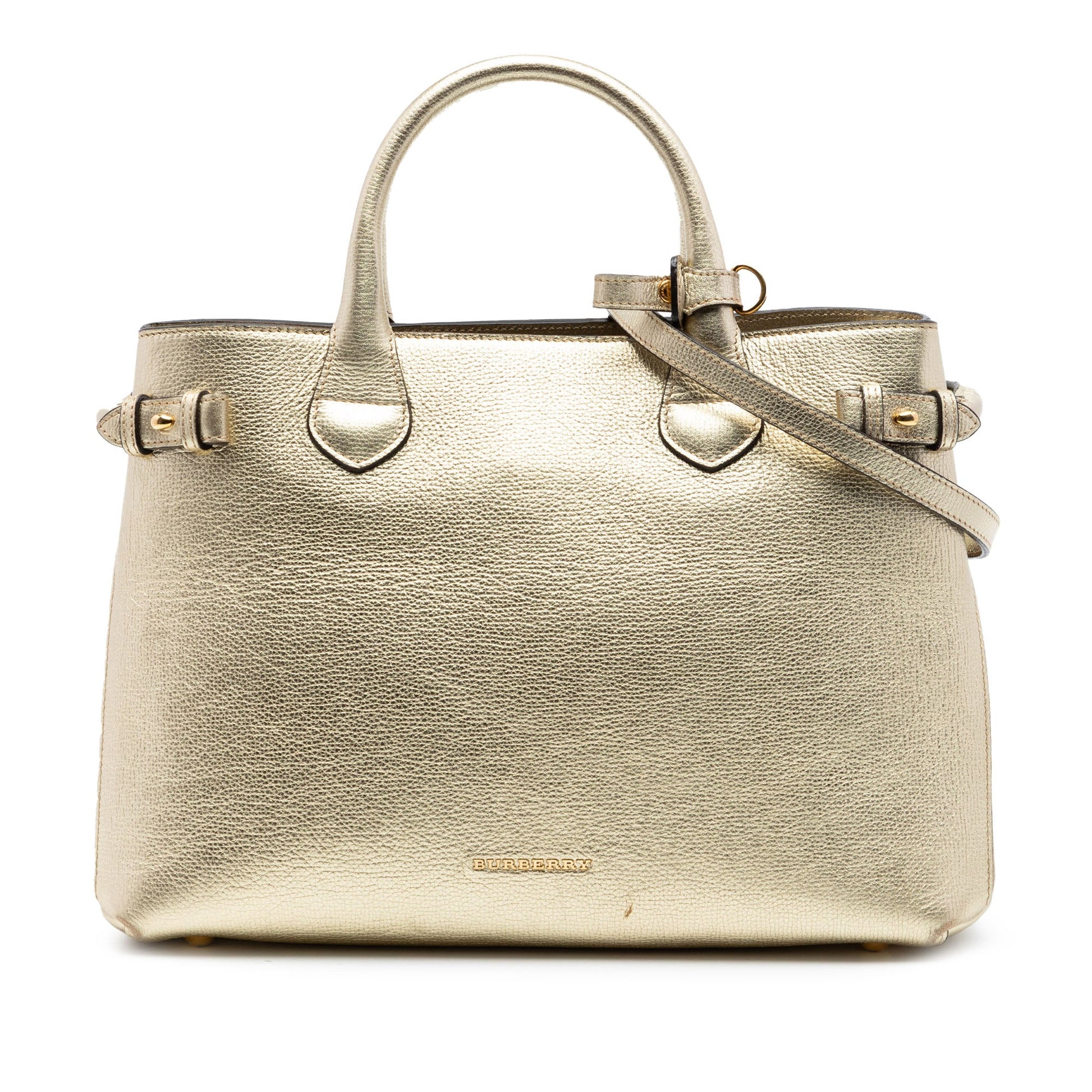 Burberry Medium Metallic Leather and House Check Banner Satchel