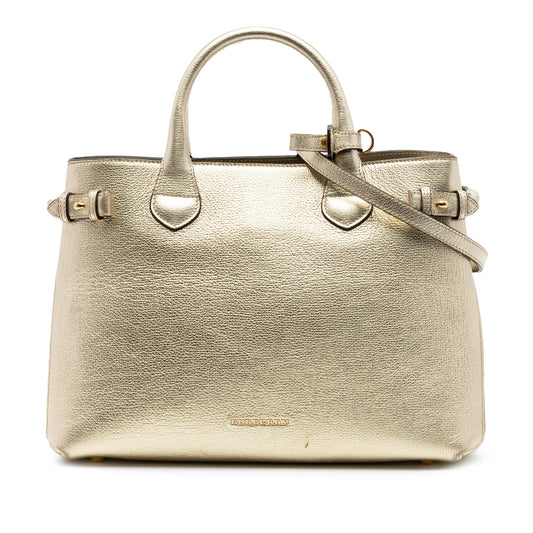 Burberry Medium Metallic Leather and House Check Banner Satchel