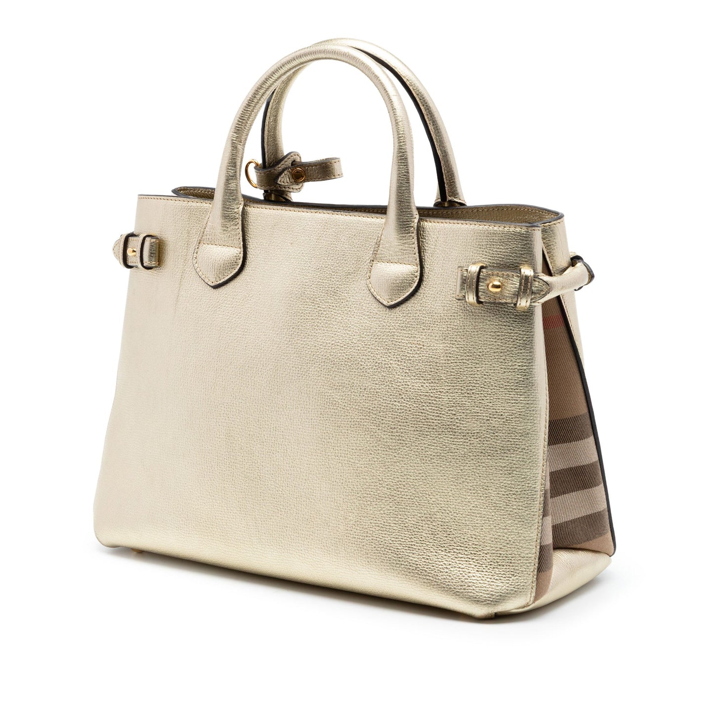 Burberry Medium Metallic Leather and House Check Banner Satchel
