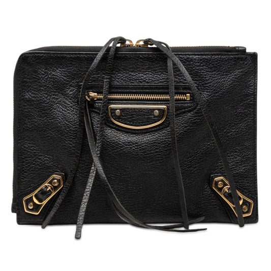 Balenciaga Goatskin Motocross Classic Metallic Edge Clutch