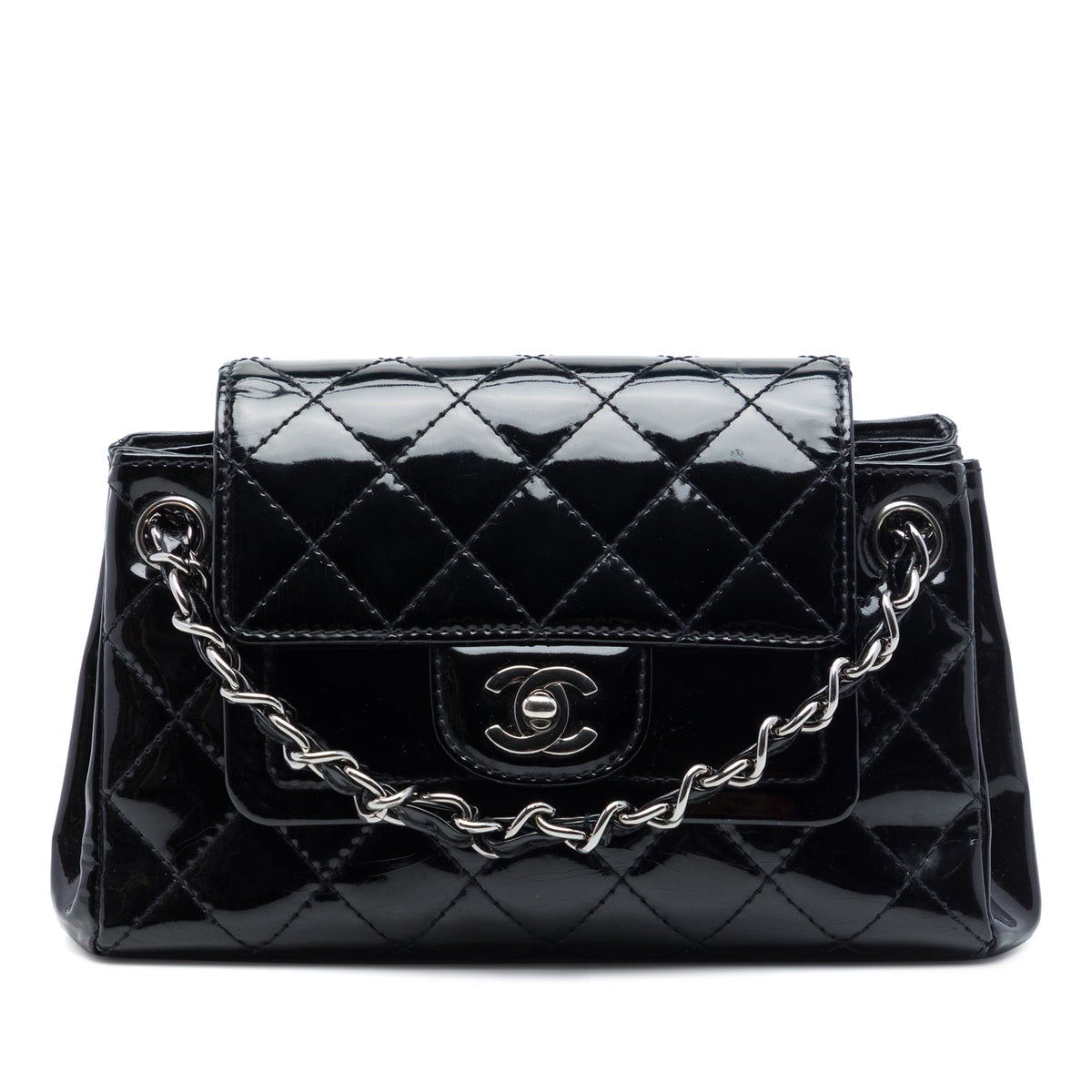 Chanel Small CC Quilted Patent Accordion Double Flap