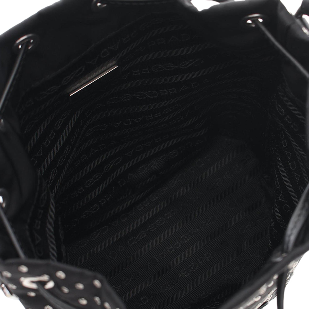 Prada Studded Tessuto Bucket Bag
