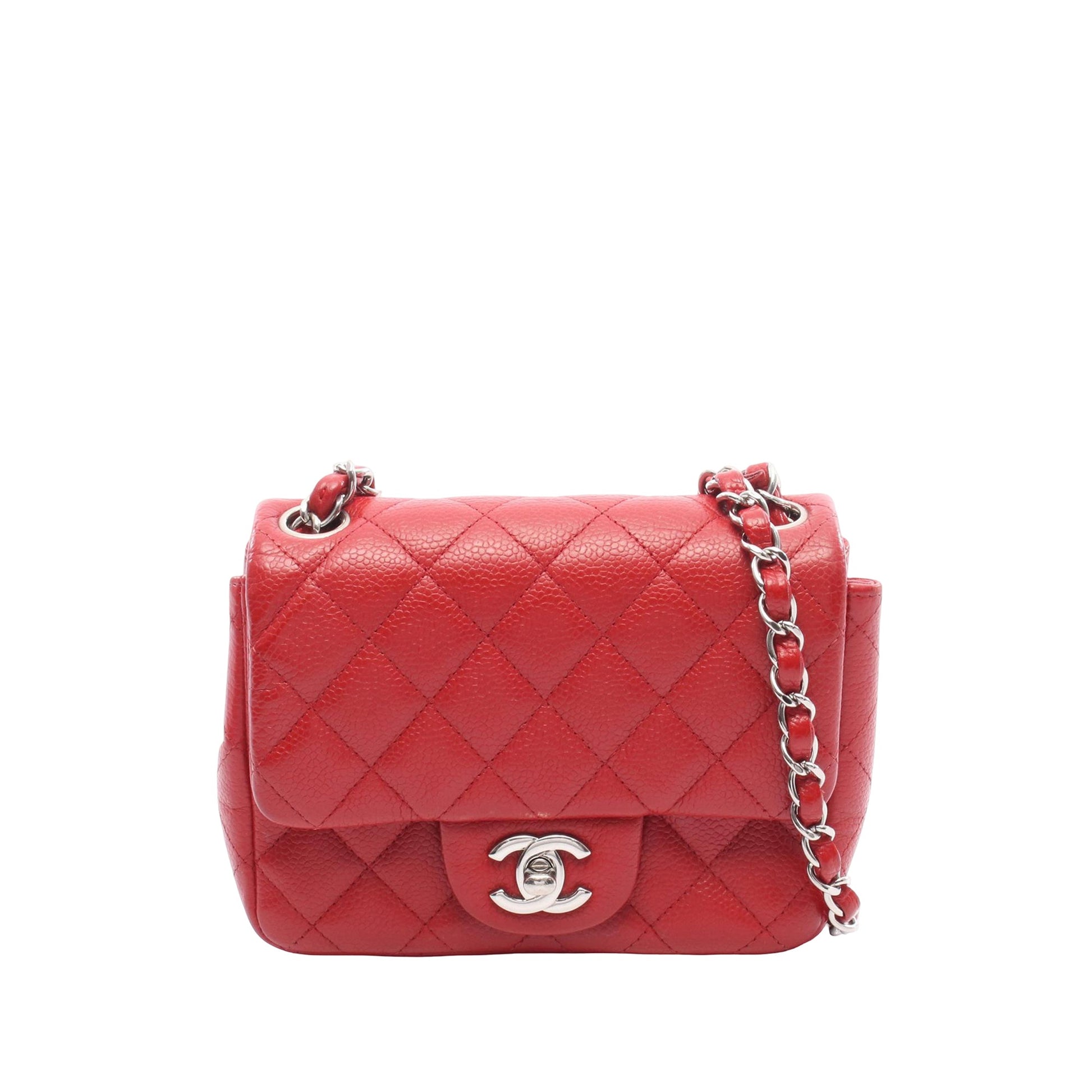 Chanel CHANEL Mini Matelasse Shoulder Bag leather Calfskin (cowhide) Red Used Women