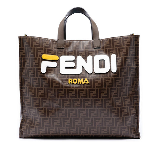 Fendi Fila Zucca Coated Canvas Logo Mania Shopper Tote