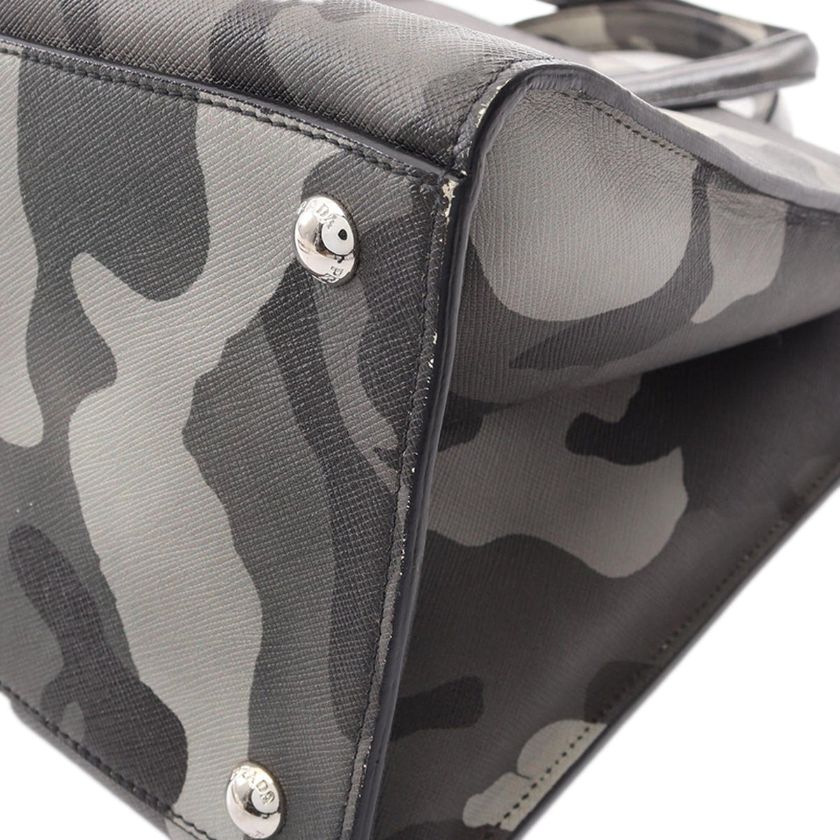 Prada Saffiano Camouflage Soft Triple Pocket Tote — Gray