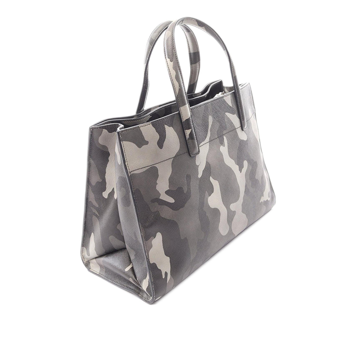 Prada Saffiano Camouflage Soft Triple Pocket Tote — Gray