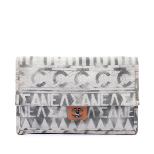 Chanel Paris Greece Canvas Iliad Greek Clutch