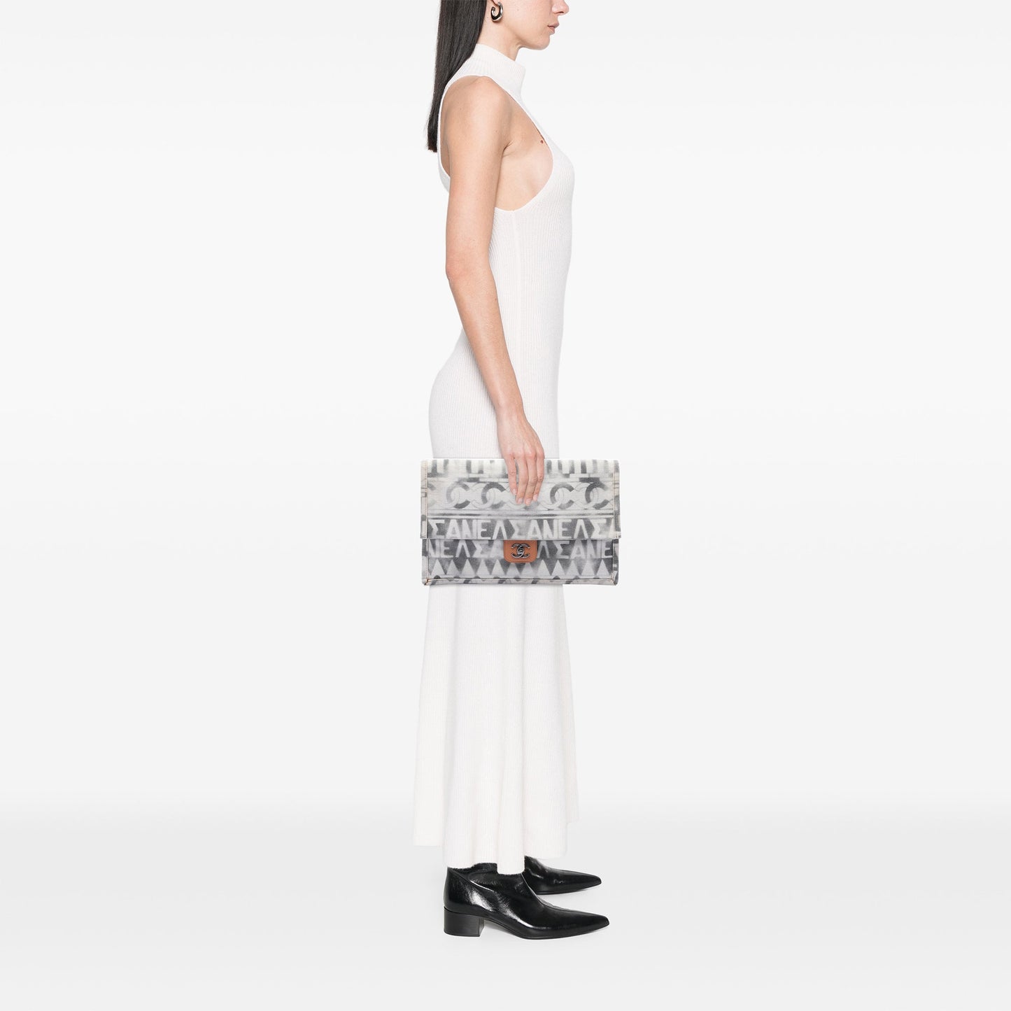 Chanel Paris Greece Canvas Iliad Greek Clutch
