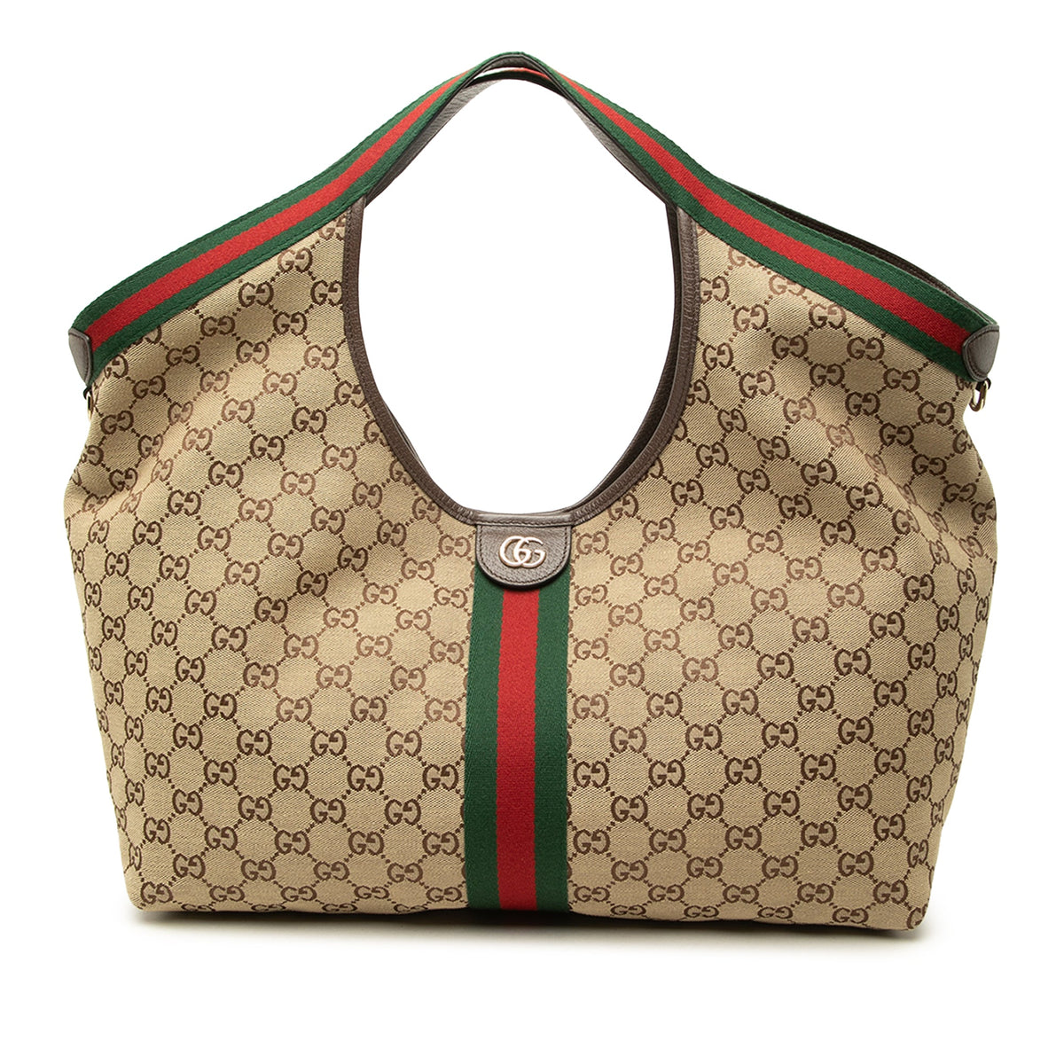 Gucci Large GG Canvas Web Giglio Tote — Beige