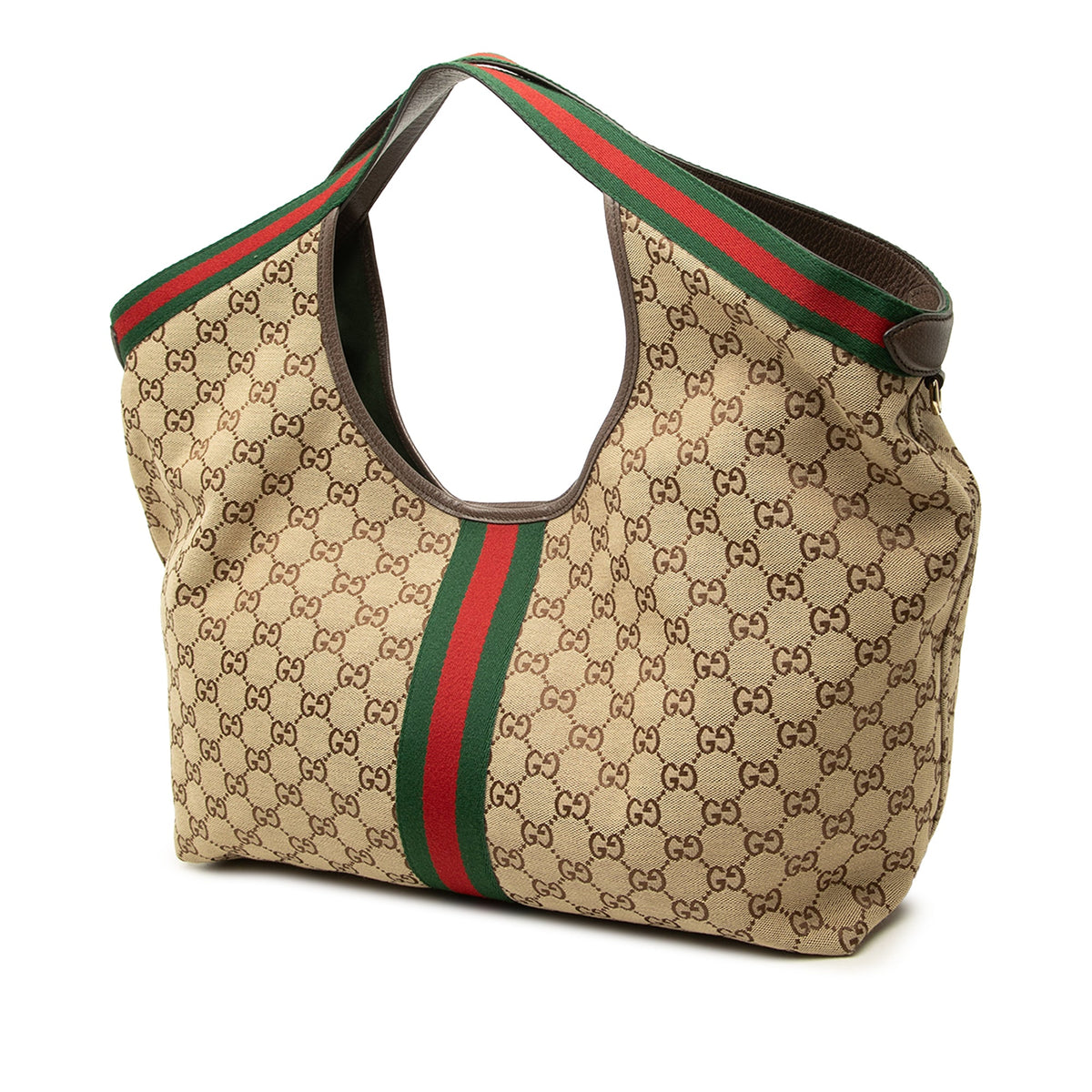 Gucci Large GG Canvas Web Giglio Tote — Beige