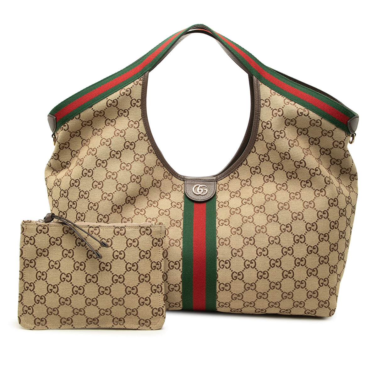 Gucci Large GG Canvas Web Giglio Tote — Beige