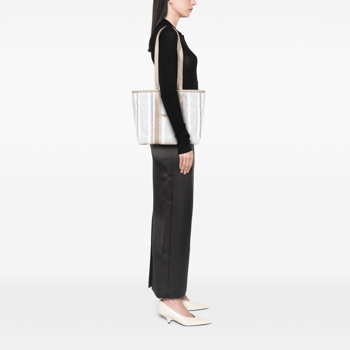 Balenciaga Medium Woven Calfskin Barbes East West Shopper Bag