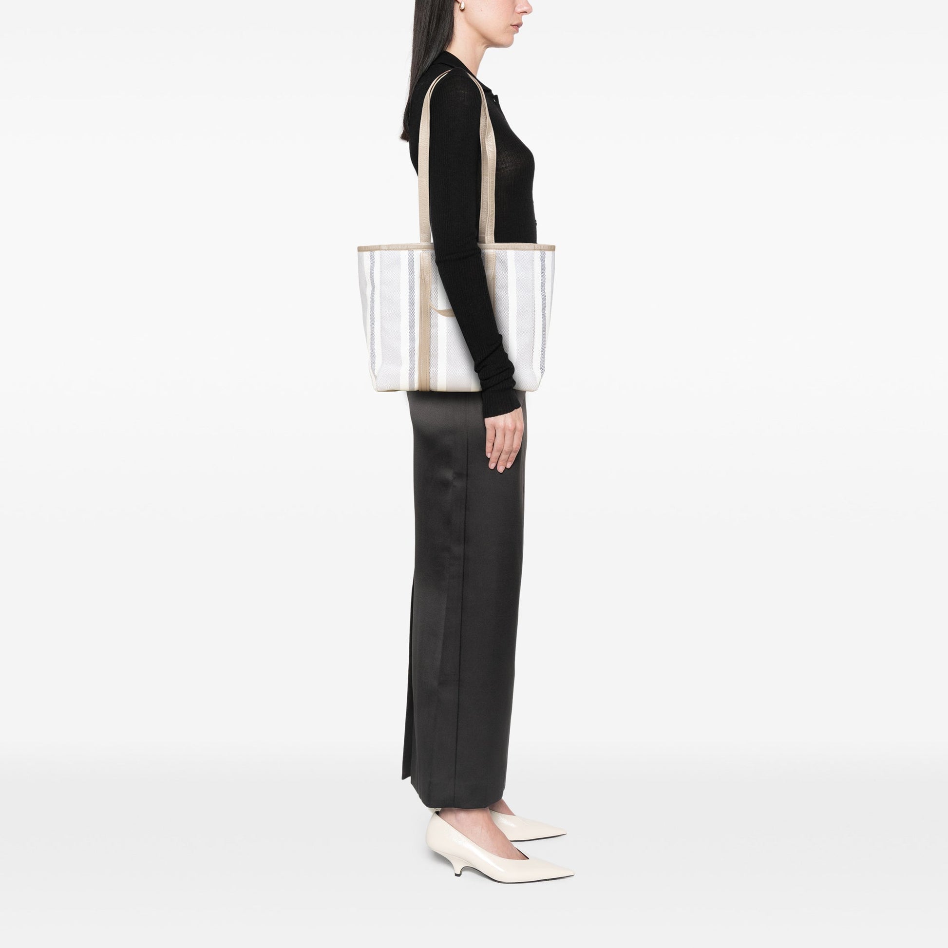 Balenciaga Medium Woven Calfskin Barbes East West Shopper Bag
