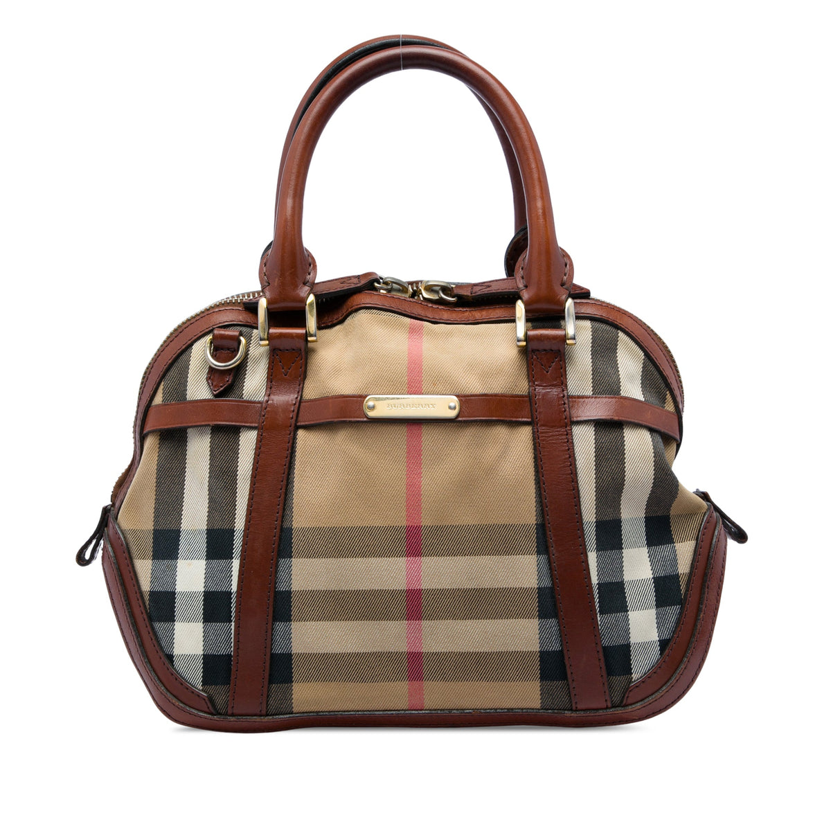Burberry Small Leather Trimmed House Check Canvas Bridle Orchard Satchel