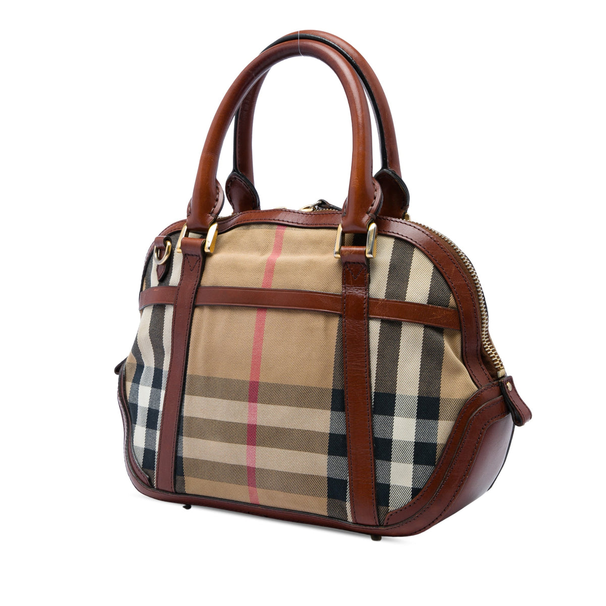 Burberry Small Leather Trimmed House Check Canvas Bridle Orchard Satchel