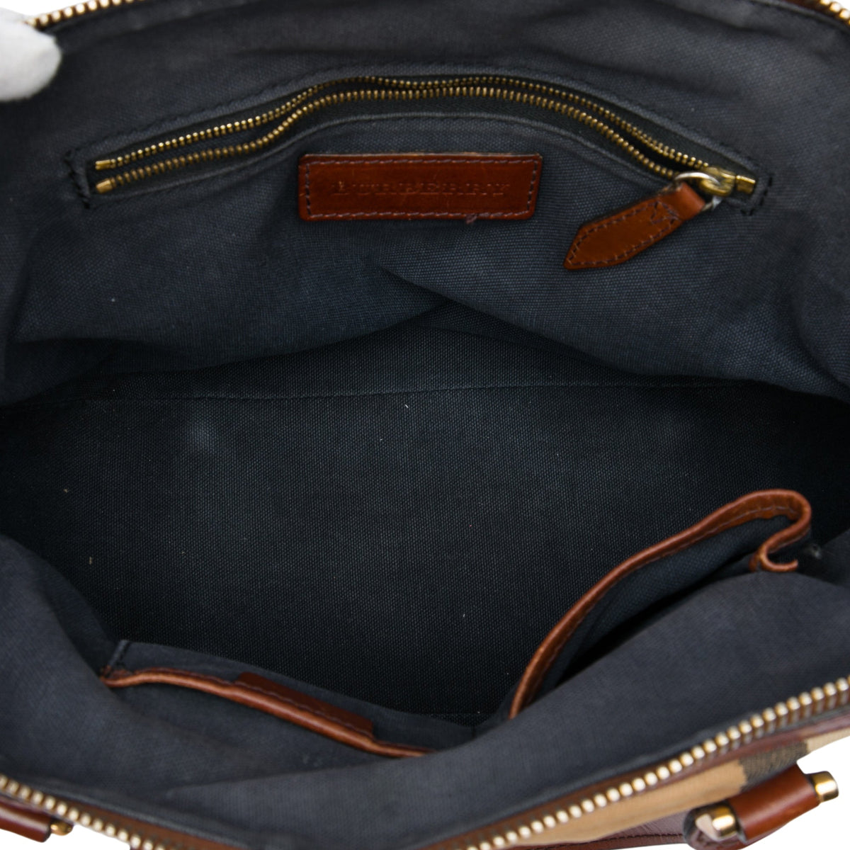 Burberry Small Leather Trimmed House Check Canvas Bridle Orchard Satchel