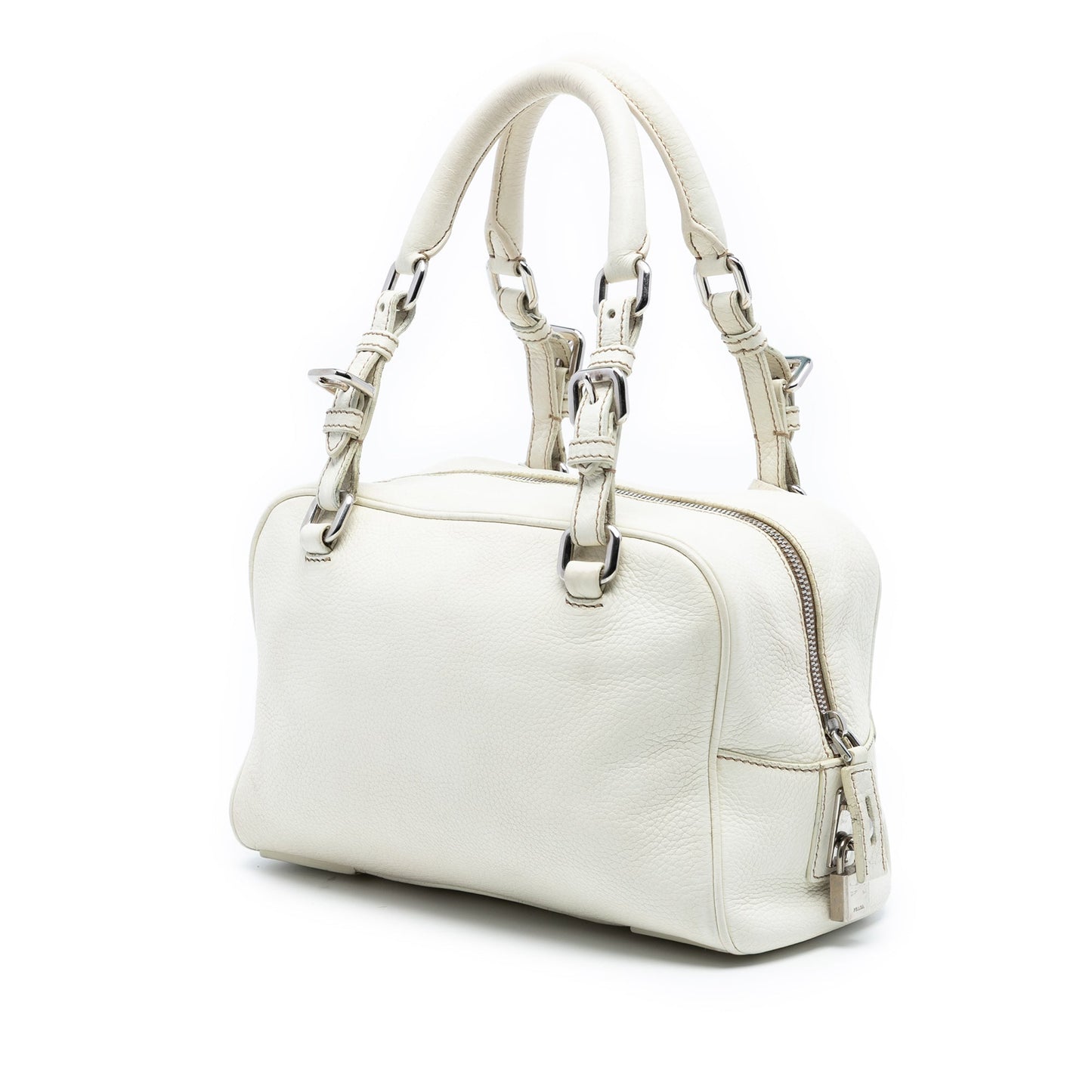 Prada Vitello Daino Embossed Logo Bauletto Bag
