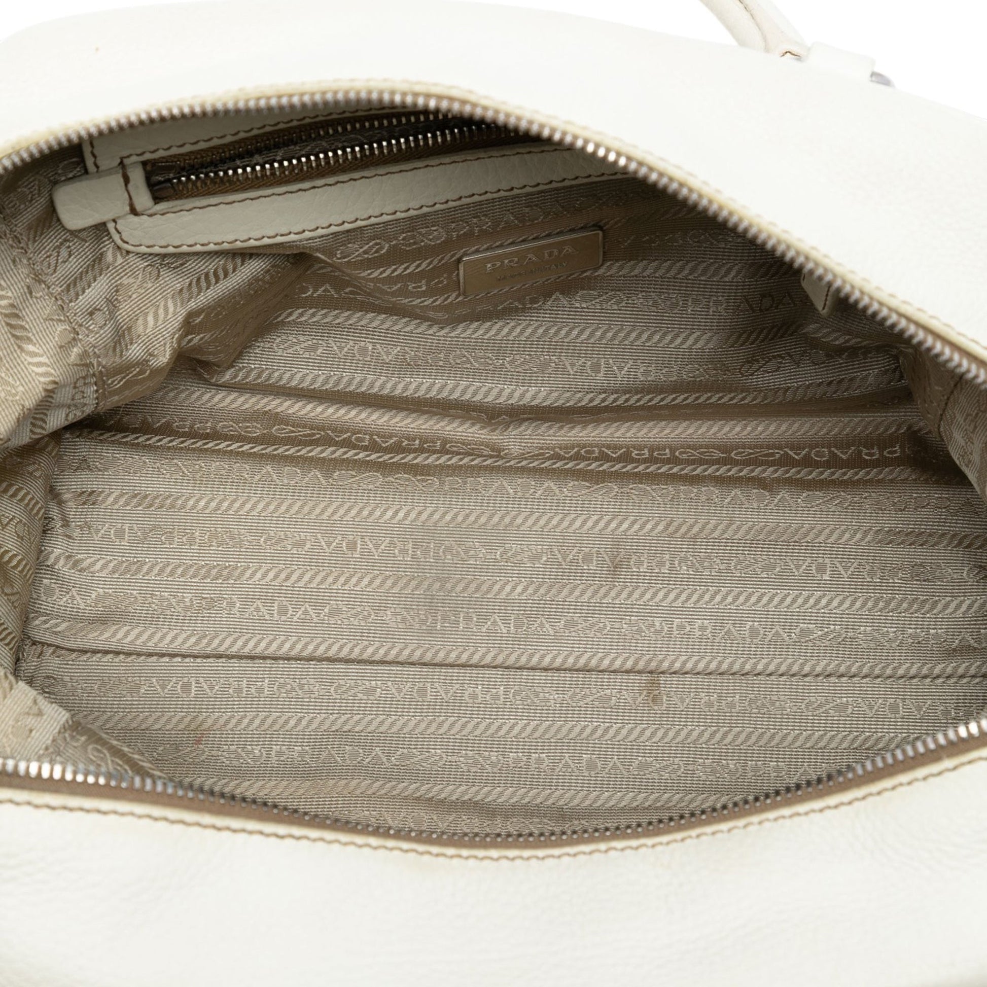 Prada Vitello Daino Embossed Logo Bauletto Bag