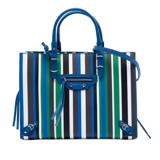 Balenciaga Mini Leather Striped Papier A6 Zip Around Satchel