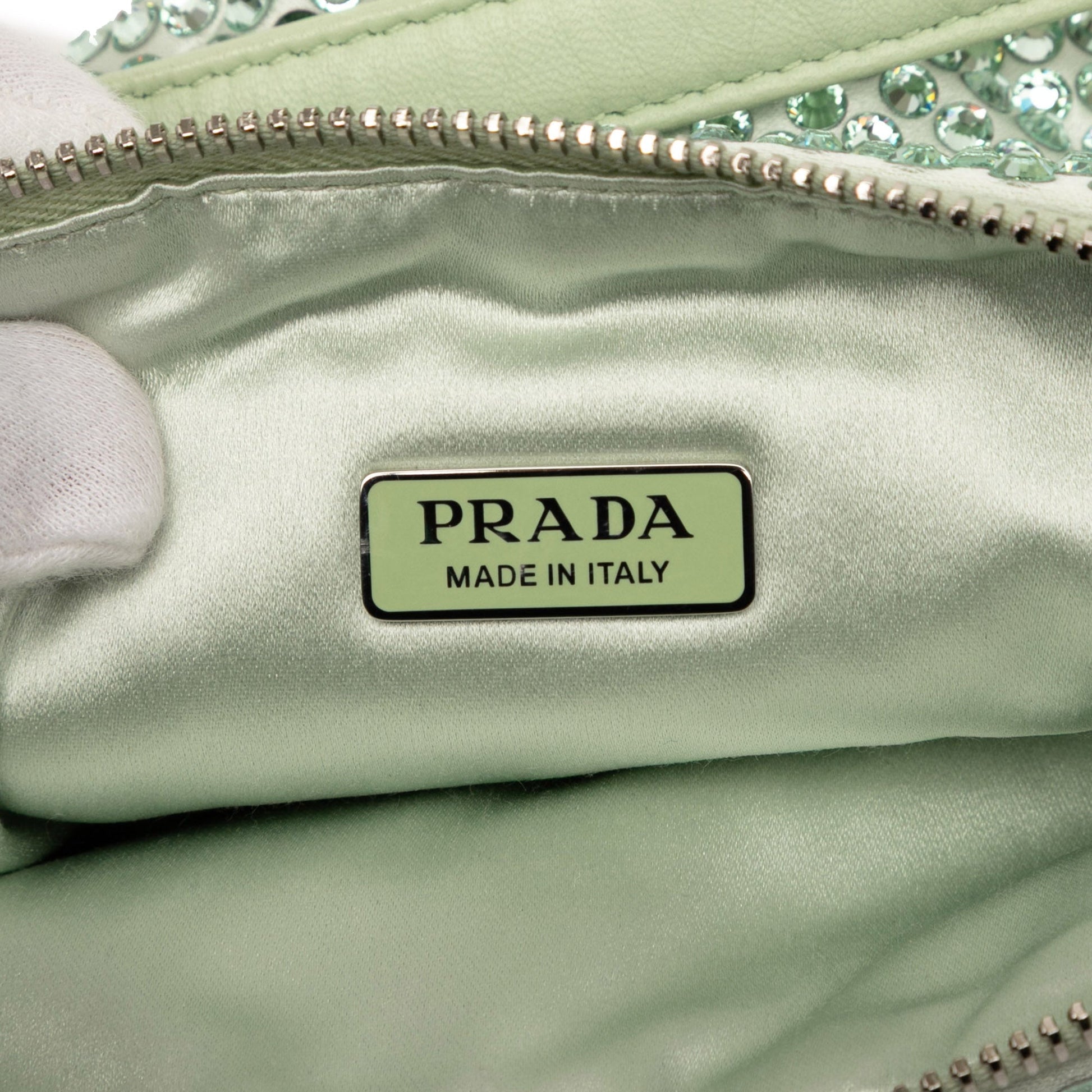 Prada Satin Crystal Embellished Triangle Pouch