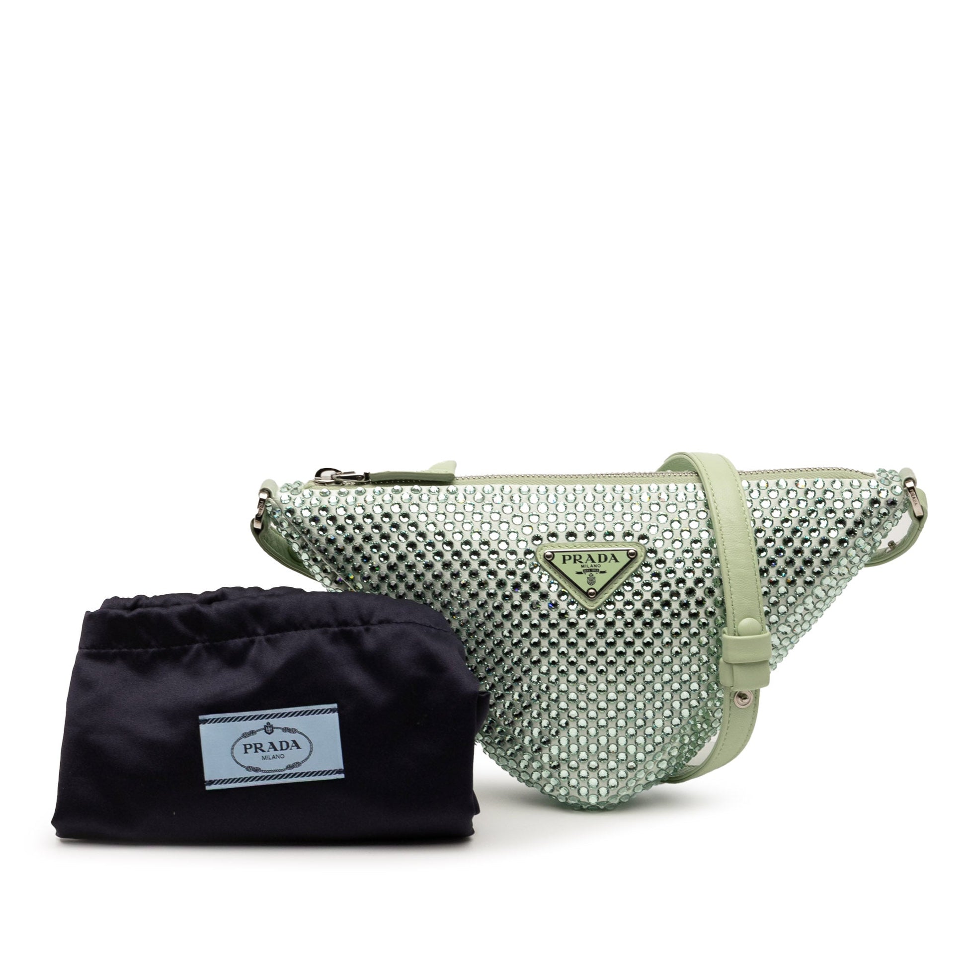 Prada Satin Crystal Embellished Triangle Pouch
