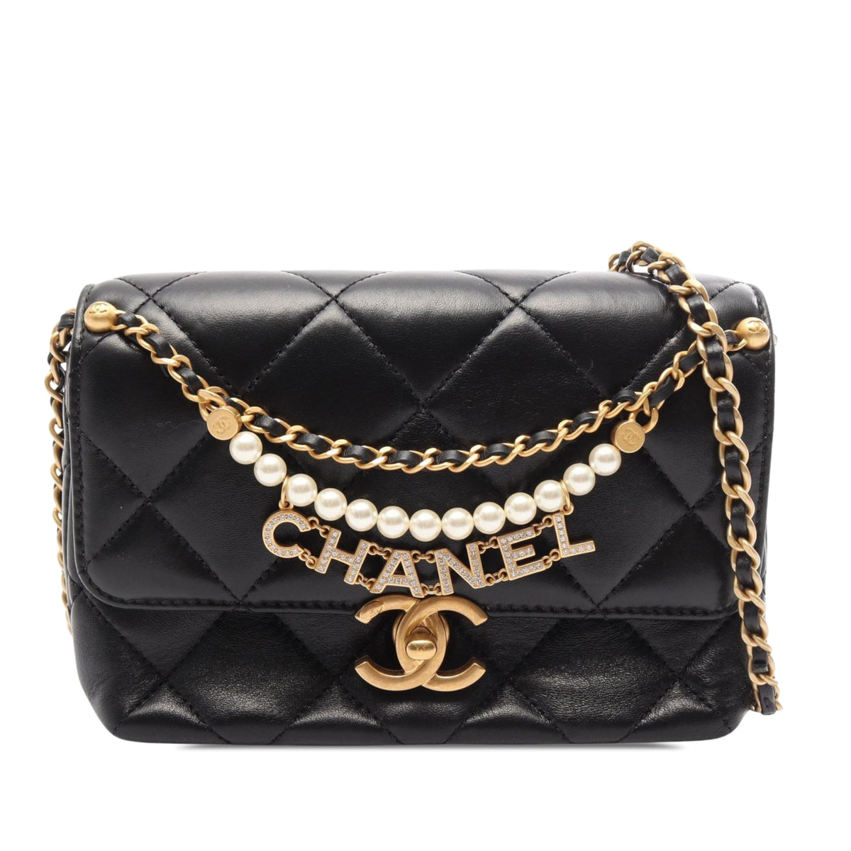 Chanel Mini CC Quilted Lambskin Pearl Flap — Black