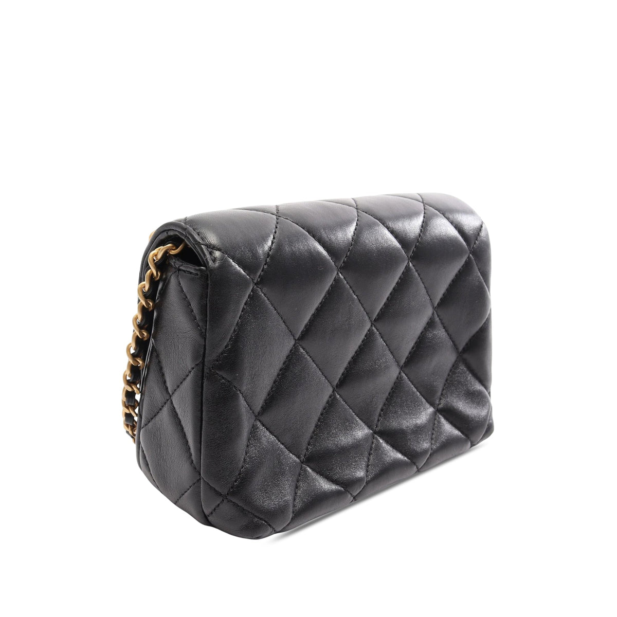 Chanel Mini CC Quilted Lambskin Pearl Flap — Black